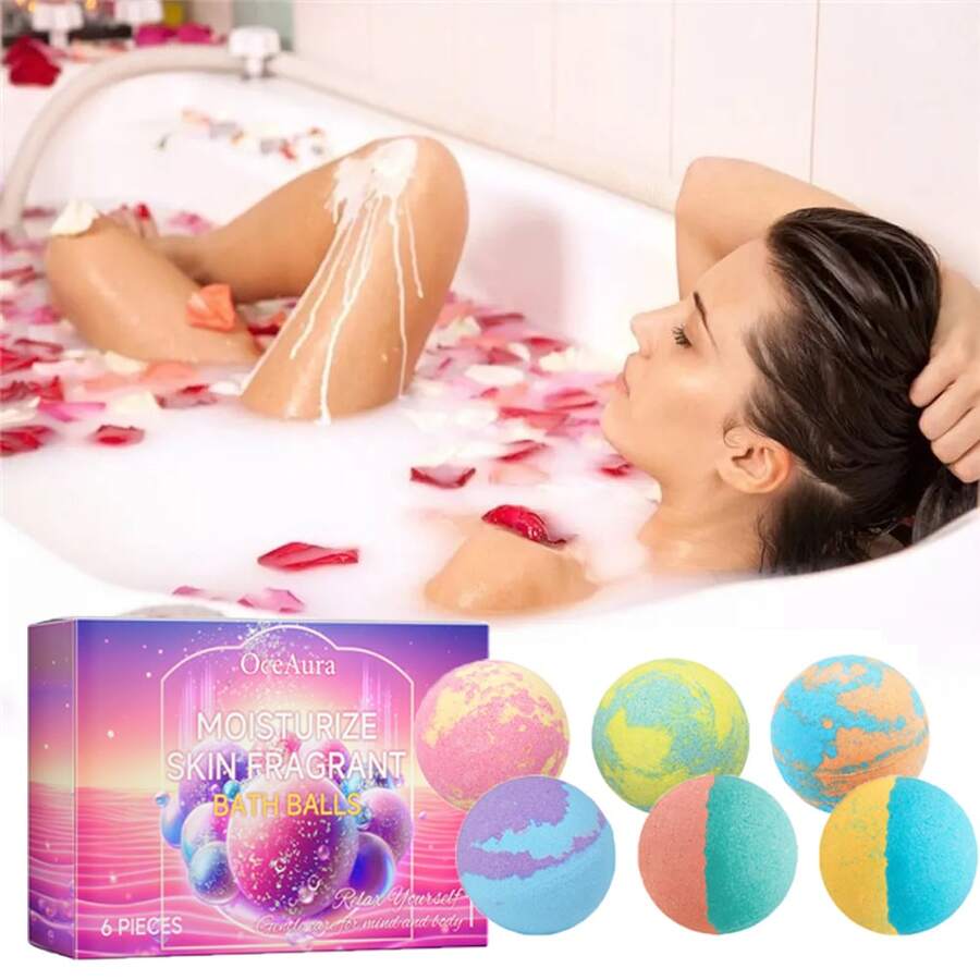 6pcs/Box,Bubble Bath Ball, Soothing And Relaxing, Nourishing And Cleansing The Skin, Removing Oil, Long-Lasting Plant Floral Fragrance, Rich And Fine Foam, Deeply Cleansing The Skin Bath Ball - Multi-fragrant - View 1