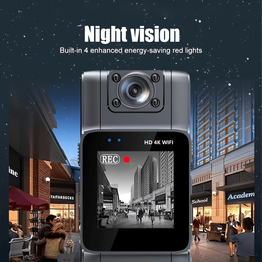 1pc Mini Wearable 4K Ultra HD Body Camera, 180° Rotatable Lens, Night Vision, IPS Display, USB Charging, 180° Wide Angle, Necklace Clip Design, Suitable For Travel, Cycling, Outdoor Adventure, Work And Daily Life Recording - Mini Portable Body Cam