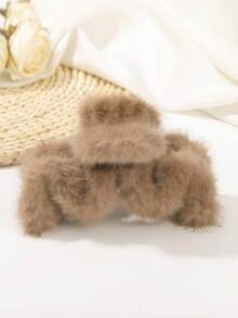 1pc Autumn/Winter Cute & Versatile Fluffy Hair Clip, Large Wavy Plush Hair Claw Women Claw Clips Elegant Hair Accessories - Multicolor - View 6