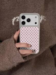 Polka Dot 2026 New Electroplated Resin Silver Edged Korean Unique Minimalist Pink Base Black Dot Pattern Elegant Phone Case Compatible With Apple 17/16/15/14/13/12/11 - Multicolor - View 4