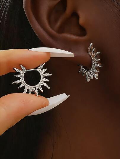 1 Pair Retro Sun Shaped Earrings, Unisex Fashion Minimalist Earrings For Spring/Summer, Suitable For Wedding/Party/Vacation, Elegant Holiday Gift For Ramadan/Anniversary/Mother's Day/Valentine's Day/Christmas