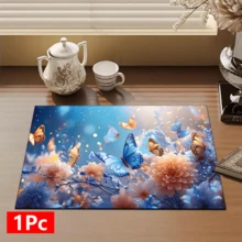 Mata do suszenia naczyń z kwiatowym wzorem, 1 szt., chłonna, do wystroju wnętrz, odpowiednia do ekspresu do kawy, zlewu, kranu, łazienki, akcesoriów kuchennych - Wielokolorowe - Zobacz 15