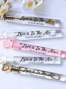 1/3/5 piezas Etiquetas personalizadas de burbujas para boda, pegatinas de recuerdos de fiesta, etiquetas transparentes personalizadas de agradecimiento, identificación de varitas de burbujas para devolución de lugar de boda, adecuado como regalo conmemorativo familiar - Modelo regular - Ver 5
