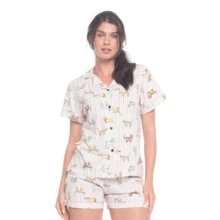 Pijama Americano Feminino Amamentação Baby Doll 100% Algodão Malha Confortável - Pet - Visão 2