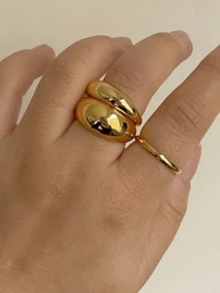 Tsnamer Nhẫn vàng 18K, nhẫn xếp chồng cho nữ, nhẫn hình vòm, nhẫn mạ vàng, nhẫn tối giản, nhẫn vàng bản to, nhẫn xếp chồng, quà tặng cho mẹ, quà tặng cho người yêu. - nhẫn - Xem 12