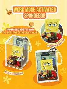 A Day In Bikini Bottom Pendant Blind Box Building Block Assembly Toy Accented With Transparent Acrylic Pendant Case With Strap Mini Figure Elements Net Scoop Sea Star Painting Easel Bubble Blower Mop Bucket Money Bag Guitar Microphone Decorations, Compact Size Portable Design, Crafted For Comfortable Touch Vivid Colors Exuding Childlike Fun And Cute Charm, Perfect For Collection Display Desk Decor Bikini Bottom Theme Party Decoration, Ideal For Fans Collectors Building Block Enthusiasts Kids Teens Adults, Lovely Gift For Friends Lover - Multicolor - View 5