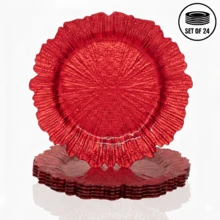 6/24pcs 13" Red Charger Plate, Floral Reef Charger For Dinning Plates, Table Setting And Wedding Party Table Decor. - Red - View 8