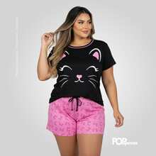 Women's Plus Size Short Pajamas, Blogger Style, Summer Set, Shorts And Top, Baby Doll Comfort POP - màu đen - Xem 8
