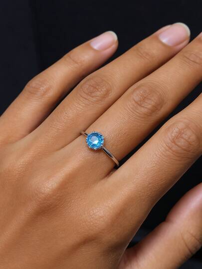 1 Stück S925 Sterling Silber Ring mit eingebettetem synthetischen Zirkonia Stein, minimalistisch, bohemian eleganter Qualitätsschmuck für Frauen, geeignet für den täglichen Gebrauch und Partys