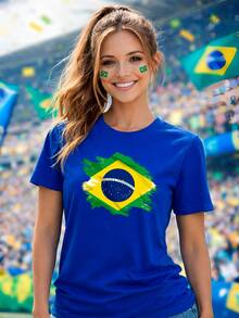 Camiseta Torcedora Seleção Brasileira Camiseta Básica Algodão - Azul - Visão 2