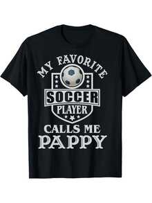 Camiseta de fútbol divertida - Mi jugador de fútbol favorito me llama abuelo Camiseta de manga corta de peso pesado con impresión de fútbol y estrella, camiseta casual de cuello redondo, adecuada para fanáticos del fútbol, regalo para papá o abuelo (color cómodo) - Negro - Ver 11