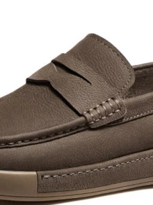 CAMEL CROWN 男士秋季舒适百搭绒面牛皮宽头复古休闲皮鞋 - 卡其 - 查看 3