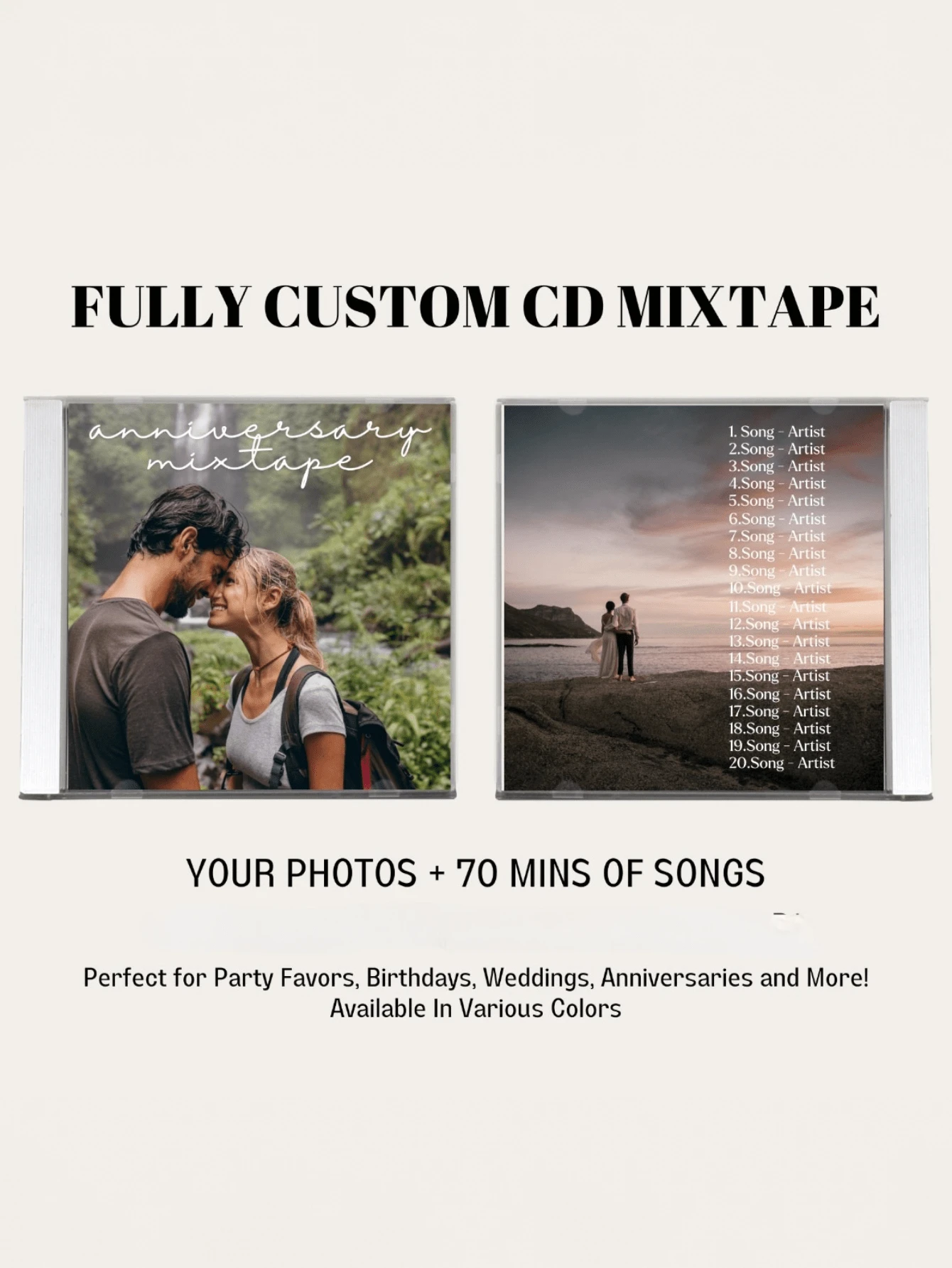 1张定制照片混音CD - 最多可刻录5张个性化照片和歌曲,高光泽封面设计,母亲节、父亲节、情人节、毕业典礼、周年纪念日、生日、情侣、挚友、90年代怀旧爱好者、圣诞节的独特礼物,可在所有CD/DVD光驱中播放,送给他的礼物,送给她的礼物 - 款式2 - 查看 1
