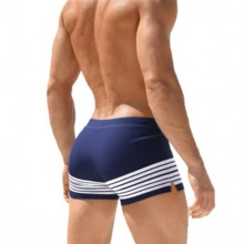 Men's Nautical Anchor & Striped Print Swim Trunks - Drawstring Waist Beach Shorts, Suitable For Beach, Pool - Multicolor - View 4