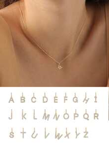 925纯银A-Z字母项链，14K镀金项链，适合作为送给女性、朋友或情人节的礼物 - 金黃色 - 查看 1