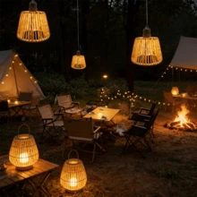 1pc Wicker Pendant Light, Wicker Bohemian Pendant Light, Wicker Lampshade With Timer, Battery Powered, Very Suitable For Coastal Style Hanging Lamps In Kitchen Islands, Terraces, Trees, Pergolas, Pavilions, And Porches - Battery Case - View 11