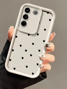 1pc White Heart Pattern Minimalist Full Coverage TPU Shockproof Phone Case For Samsung Series - Multicolor - View 2