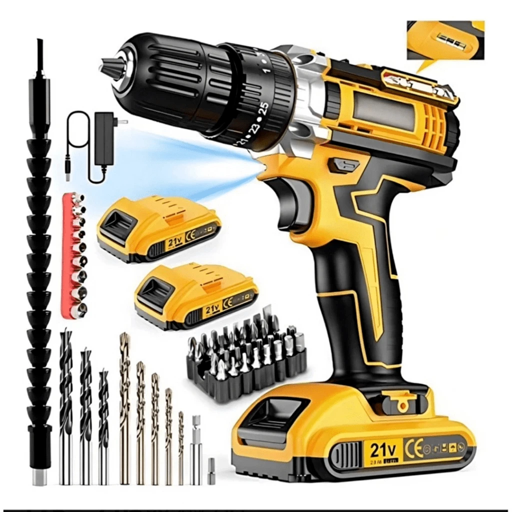 Cordless Impact Drill/Driver With 2 Batteries And Carrying Case, 48V - 黃色 - 查看 1