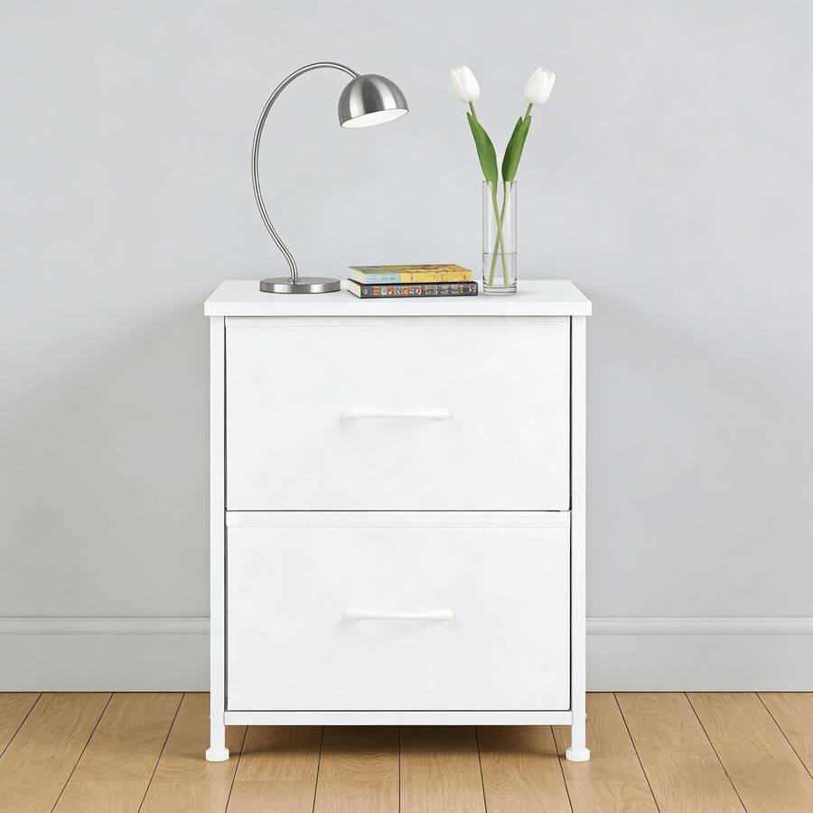 Nightstand With 2 Fabric Drawers, Multifunctional Side Table End Table Bedside Table, Small Compact Night Stands For Bedroom Living Room Dorm, Sturdy Frame Fabric Dresser Nightstand, Space-Saving Bedroom Furniture With Storage Drawers, Lightweight Bedside Storage Table For Small Spaces - trắng - Xem 1