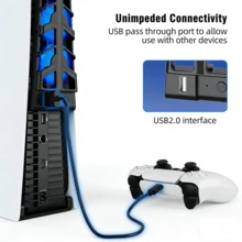 For PlayStation 5 (P5) Console Cooling Fan | 3X High-Speed Cooling Fans With Blue LED Light | USB 2.0 Pass-Through Port | Easy Installation | Speed Up Heat Dissipation To Extend P5 Lifespan - Multicolor - View 6