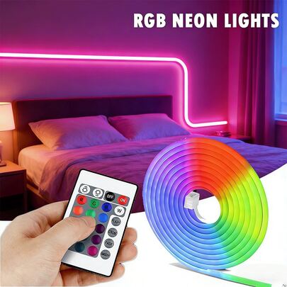 1-5米 5V USB RGB霓虹LED灯带，带红外遥控器，可变色，适用于卧室、客厅、游戏室、派对、节日装饰
