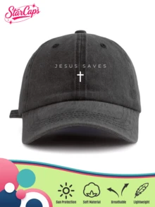 1顶男女通用复古水洗棒球帽 - “信仰战胜恐惧”诗篇34篇图案 - 提供中性色（黑色、藏青色、卡其色、深绿色、咖啡色）和亮色（酒红色、浅粉色、橙色）可选 - 柔软可调节老爹帽，基督教宗教礼物 - 水洗帽 - 查看 10