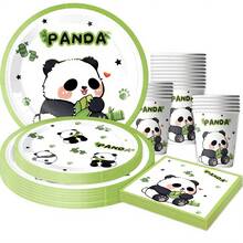 10-Piece Panda Themed Disposable Tableware Set Is Suitable For Birthday Decoration Party, Panda Paper Plate, Napkin, Paper Cup, Family Party, Friends Party, Outdoor Camping, Picnic, Party Supplies, Holiday Supplies - Multicolor - View 1