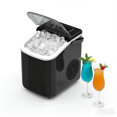 Commercial Ice Maker. It Can Produce 26 Pounds Of Ice Within 24 Hours And Make 9 Ice Cubes In 6 Minutes. It's A Portable Ice Maker With An Automatic Cleaning Function, Suitable For Home, Kitchen And Camping. Its Dimensions Are 11.77 * 11.24 * 8.90 Inches.
