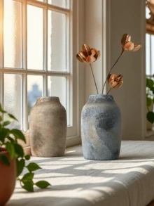 1 Buah Vas Keramik Berukuran Besar dengan Dua Pegangan, Cocok untuk Berbagai Penggunaan di Ruang Tamu, Aula Masuk, Balkon Luar Ruangan, Dapat Menampung Air untuk Rangkaian Bunga Segar, Vas Bergaya Retro dan Klasik - Vas pendek bergaya retro - View 4