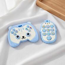 2个卡通企鹅挤压减压牙胶和熊游戏控制器牙胶 - 适合6-12个月宝宝的益智趣味咀嚼玩具 - 彩色 - 查看 2