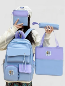 New Back To School Casual Short Trip Backpack, Large Capacity Commute & Business Travel Laptop Bag, Fashion Versatile Backpack Set - Blue - View 2