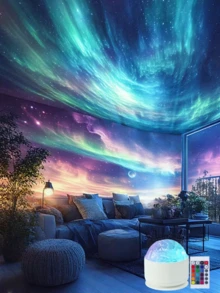 1pc Northern Lights Projection Lamp - USB Mood Light With Remote, 16 Color Adjustable & Changing - Ideal For Gaming Room, Bedroom, Living Room Decor - Great Valentine's Day Gift - Multicolor - View 6