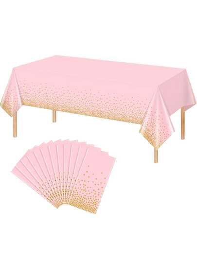 137cm X 274cm Disposable Plastic Tablecloth For Holiday Party Decoration, Gold Polka Dot Colorful Paper, Birthday Party, Wedding Banquet Decor, Christmas Rectangular Plastic Tablecloth