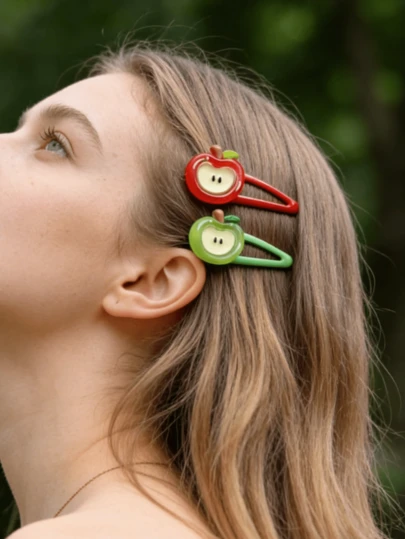 4-Piece Realistic Fruit-Shaped Hairpins, Soft Side-Part Hairpin For Side Bangs, BB Hairpin, Suitable For Daily Use, Parties, Beach Vacations, Hair Accessories For Women's Beauty, Women's Hairpins, Women's Accessories, Valentine's Day, Birthday Gifts For Women, Gifts For Best Friends, Gifts For Teachers