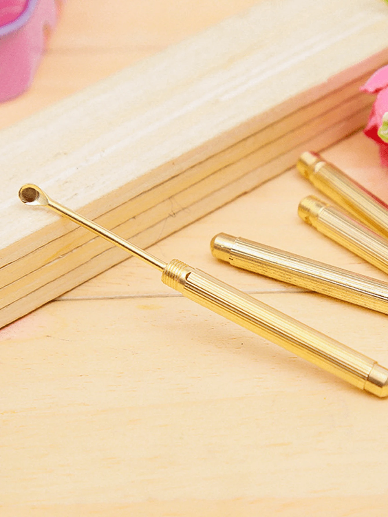 5/3/1 Set Mini Metal Ear Spoon Kit, With Keychain, Sterile, Batteryless, Suitable For Travel, School, Back To School, Travel Essentials, Home Essentials, Ear Cleaning - Gold - View 1