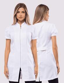 Women's Short Sleeve Fitted Coat With Zipper Isi - White - View 1