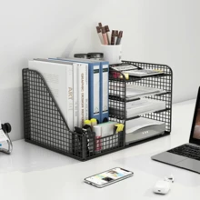 Organizadores de escritorio y accesorios, organizador de archivos de bandeja de papel de 4 niveles con portalápices, accesorios de escritorio de oficina para suministros de oficina, para oficina y hogar. - Negro - Ver 1