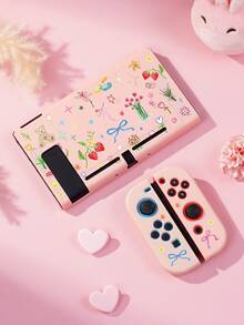 1pc Cute Bow Tie Bear & Floral Print Switch/Switch 2 Protective Case, Glitter Transparent Shell Compatible With New Switch 2 (2025)/Switch NS/Switch OLED/Lite, Switch Accessories, Full Set Including Carrying Pouch, Card Slot Base, Best Gift For Switch Players - Multicolor - View 22