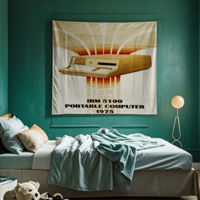 Retro IBM 5100 Computer Tapestry  Vintage Aesthetic Wall Hanging, Soft Lightweight Polyester Decor For Bedroom, Living Room Or Dorm  Unique Gift Idea For Her, Express Your Techy Side