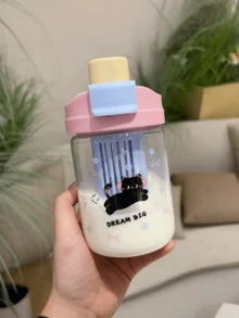 1pc Cat Design Vacuum Insulated Water Bottle With Lid, Cute Cat Dual Straw Cup, High-Quality Heatproof Tea Infuser Water Bottle - Multicolor - View 5