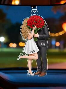 情侣汽车挂饰，亚克力材质 | 可定制姓名，浪漫花束设计 | 可爱汽车装饰，情侣礼物。无论是作为后视镜装饰，还是作为周年纪念日、婚礼、情人节或其他任何场合的贴心礼物，都是完美之选。 - 款1 - 查看 8