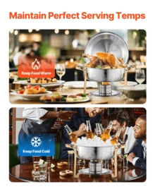 5QT 4 Packs Chafing Dish Buffet Set Gold Accent,  Round 316 Stainless Steel Buffet Warmer Chafers And Warmers Sets With Glass Lid & Lid Holder For Valentine's Day Gatherings Catering Events Parties Weddings Dinners - 半鍍金鋼蓋帶梅花夾 - 查看 7