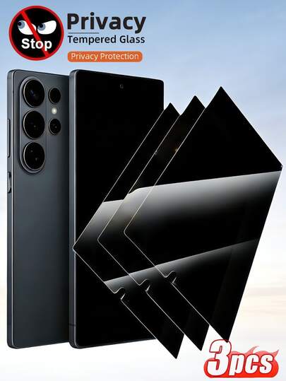 3Pcs Anti-Spy Tempered Glass Screen Protection Compatible With Samsung Galaxy S25 S24 A57 A37/Compatible With IPhone 17 16/Compatible With HUAWEI/Honor/Compatible With Xiaomi 15T/Poco/Redmi Note 15 Full Coverage 9H Hardness Anti-Fingerprint Case Friendly, Easy Apply Thin Design, Sensitive Touch, Dust-Proof Compatible Full Coverage No Light Leak Privacy Electroplated Oleophobic Coating