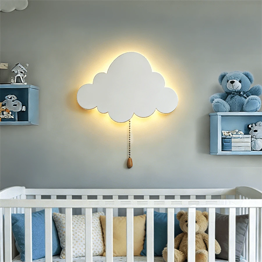 1个漂浮云朵壁灯，电池供电LED夜灯，暖白光，带拉出式开关，星星、月亮和蝴蝶图案，适用于婴儿房、儿童卧室、宝宝派对，艺术卡通云朵灯，无需插电，创意礼品，儿童卧室，卧室灯（不含电池） - 電池款 - 查看 1
