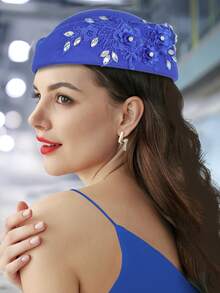 1顶复古欧美风仿羊毛时尚空姐帽，女士毛毡贝雷帽，带贴花，空姐帽 - 彩色 - 查看 10