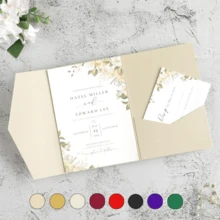 20 piezas de tarjetas de invitación perladas, tarjetas de felicitación con triple pliegue, sobres de bolsillo RSVP, invitaciones de boda, tarjetas de papel dorado, para decoraciones y suministros de fiesta de boda, quinceañera, bautizo, despedida de soltera (rosa, dorado, burdeos, beige, blanco, azul marino) - 20 piezas - Ver 3