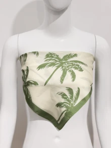 This Elegant And Sophisticated Women's Faux Silk Square Scarf Features A Palm Tree Print, Perfect For Summer Beach Wear. It Can Be Used As A Headscarf, Hairband, Bandana, Shawl, Or Waist Scarf. - Multicolor - View 3