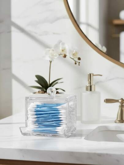 Dispenser de Algodão em Acrílico Transparente com Tampa Porta Algodão Duhome Cotonetes Higiene