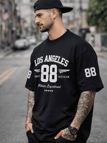 Oversized T-Shirt, Thick Cotton, Streetwear Style, Los Angeles 88 - 黑色 - 查看 3