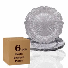 6/24pcs 13" Silver Charger Plate, Floral Reef Charger For Dinning Plates, Table Setting And Wedding Party Table Decor. - Silver - View 9